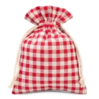 Bolsita estilo lino con la impresión 18 x 24 cm - natural / enrejado rojo Bolsas rojas