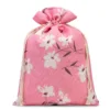 Bolsa estilo lino con la impresión 22 x 30 cm - natural / flores rosadas Bolsas rosas