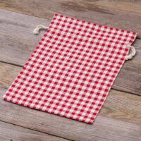 Bolsa estilo lino con la impresión 22 x 30 cm - natural / enrejado rojo Bolsas grandes de lino