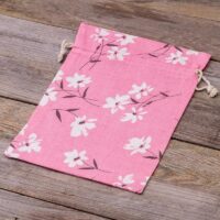 Bolsa estilo lino con la impresión 30 x 40 cm - natural / flores rosadas Para niños