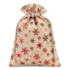 Bolsa grande de yute 40 x 55 cm - natural / estrellas Bolso de la Navidad
