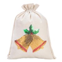 Bolsa estilo lino 26 x 35 cm con la impresión - natual / Campanas Bolso de la Navidad