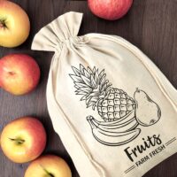 Bolsa grande estilo lino 30 x 40 cm con la impresión - fruta (EN) Cero desperdicio