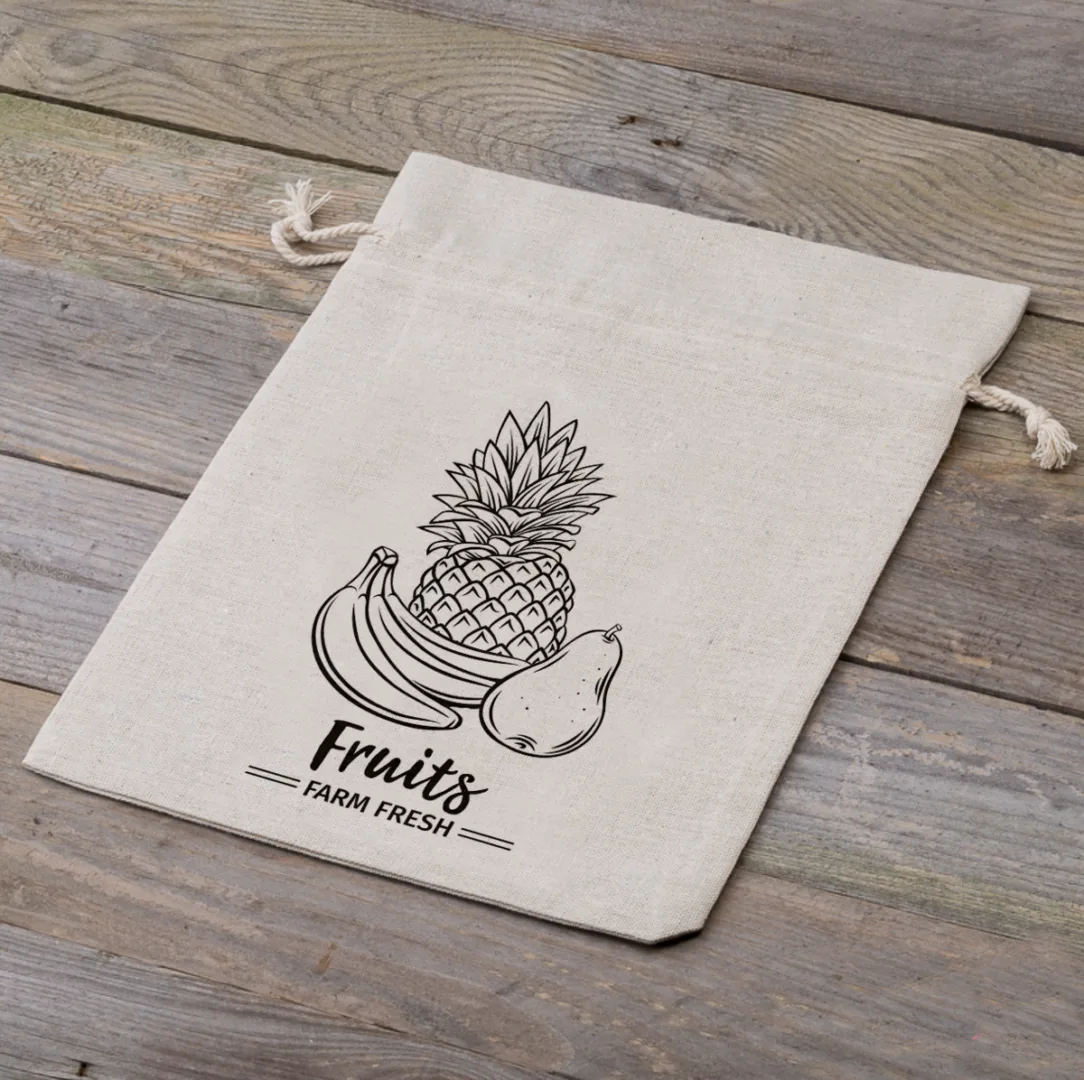Bolsa grande estilo lino 30 x 40 cm con la impresión - fruta (EN) Bolsas de lino