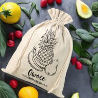 Bolsa grande estilo lino 30 x 40 cm con la impresión - fruta (PL) Bolsas claros naturales