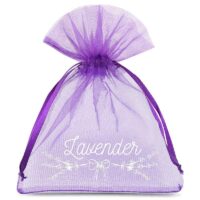 Bolsas de organza 10 x 13 cm - violeta oscuro con impresión (lavanda) - 3 Bolsas violeta oscuro