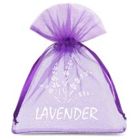 Bolsas de organza 10 x 13 cm - violeta oscuro con impresión (lavanda) - 2 Bolsas violeta oscuro