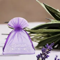 Bolsas de organza 10 x 13 cm - violeta oscuro con impresión (lavanda) - 3 Bolsas pequeñas 10x13 cm