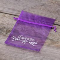 Bolsas de organza 10 x 13 cm - violeta oscuro con impresión (lavanda) - 3 Bolsas de organza