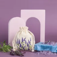 Bolsas de algodón 8 x 10 cm - natural con impresión lavanda Bolsas con impresion