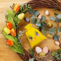 Bolsas de de terciopelo 13 x 18 cm con estampado: pollito Semana Santa