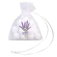 Bolsas de organza 7 x 9 cm blancas con impresión lavanda Bolsas blancas