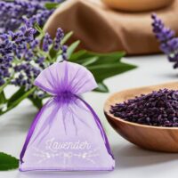 Bolsas de organza 9 x 12 cm - violeta oscuro con impresión (lavanda) - 3 Lifehack: ideas inteligentes