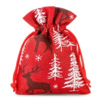 Bolsas de yute 10 x 13 cm - rojo / reno Bolso de la Navidad