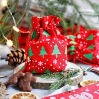 Bolsas de yute 12 x 15 cm - rojo / árbol de Navidad Bolsa de yute