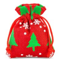 Bolsas de yute 10 x 13 cm - rojo / árbol de Navidad Bolso de la Navidad