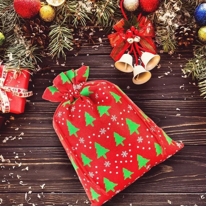 Bolsas de yute 10 x 13 cm - rojo / árbol de Navidad Bolsa de yute