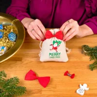 Bolsitas estilo lino 12 x 15 cm con la impresión - natural / Papá Noel Bolsas con impresion