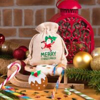 Bolsitas estilo lino 12 x 15 cm con la impresión - natural / Papá Noel Fiestas y ocasiones especiales