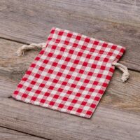 Bolsitas estilo lino con la impresión 12 x 15 cm - natural / enrejado rojo Bolsas de lino