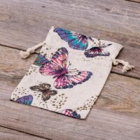 Bolsitas estilo lino con la impresión 13 x 18 cm - natural / mariposa Bolsas con impresion