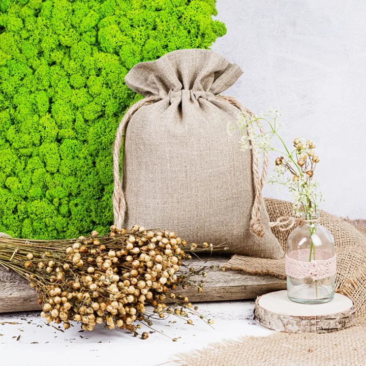 Bolsitas de lino natural 18 x 24 cm Bolsitas con cierre rápido y fácil