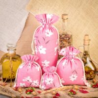 Bolsitas estilo lino con la impresión 10 x 13 cm - natural / flores rosadas Para mascota