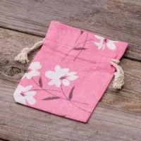 Bolsitas estilo lino con la impresión 10 x 13 cm - natural / flores rosadas Bolsas de lino