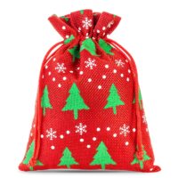 Bolsas de yute 15 x 20 cm - rojo / árbol de Navidad Bolso de la Navidad