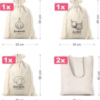 Bolsas estilo lino para verduras (3 uds) y bolsas de compra de algodón (2 uds) (DE) Jardín y plantas de interior