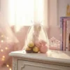 Bolsas de organza con contenido decorativo en una habitación infantil.