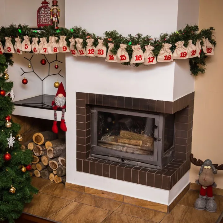 Calendario de Adviento bolsas de yute 12 x 15 cm - natural claro + números rojos Bolsa de yute