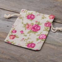 Bolsitas estilo lino con la impresión 10 x 13 cm - natural / rosas Bolsas de lino