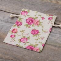 Bolsitas estilo lino con la impresión 11 x 14 cm - natural / rosas Bolsas de lino