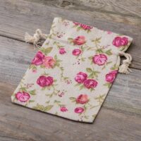 Bolsitas estilo lino con la impresión 13 x 18 cm - natural / rosas Bolsas de lino