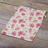 Bolsas estilo lino con la impresión 22 x 30 cm - natural / rosas Bolsas grandes de lino