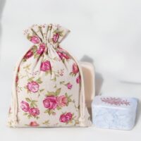 Bolsas estilo lino con la impresión 22 x 30 cm - natural / rosas Para niños