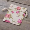 Bolsitas estilo lino con la impresión 8 x 10 cm - natural / rosas Bolsas de lino
