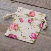 Bolsitas estilo lino con la impresión 8 x 10 cm - natural / rosas Bolsas de lino