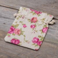 Bolsitas estilo lino con la impresión 9 x 12 cm - natural / rosas Bolsas de lino