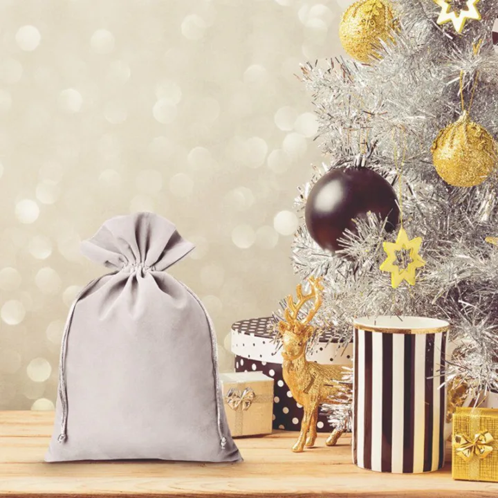 Bolsas de terciopelo 15 x 20 cm - gris plata Bautismo