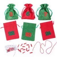 Bolsas de yute con calendario de adviento, tamaño 12 x 15 cm - verde y rojo + números rojos y verdes Bolso de la Navidad