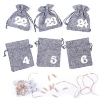 Calendario de adviento bolsas de yute 12 x 15 cm: gris + número blancos Bolso de la Navidad