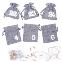 Calendario de adviento bolsas de yute 12 x 15 cm: gris + número blancos Bolso de la Navidad
