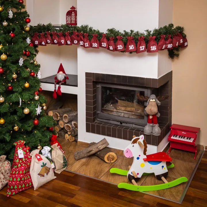 Calendario de Adviento bolsas de yute 13 x 18 cm: granate + números blancos Bolsa de yute