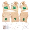 Calendario de Adviento bolsas de yute 13 x 18 cm: marrón claro + números verdes Bolso de la Navidad