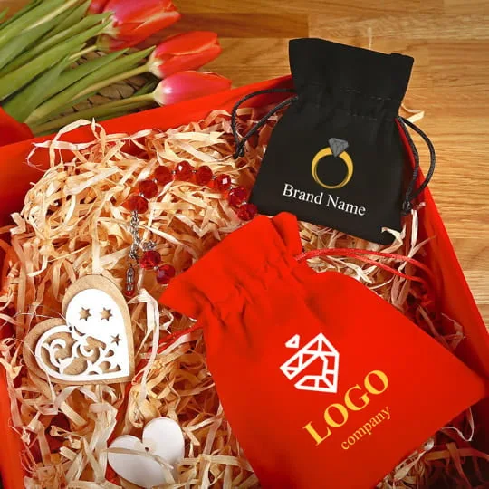 Bolsa de terciopelo para joyería con logotipo de la empresa