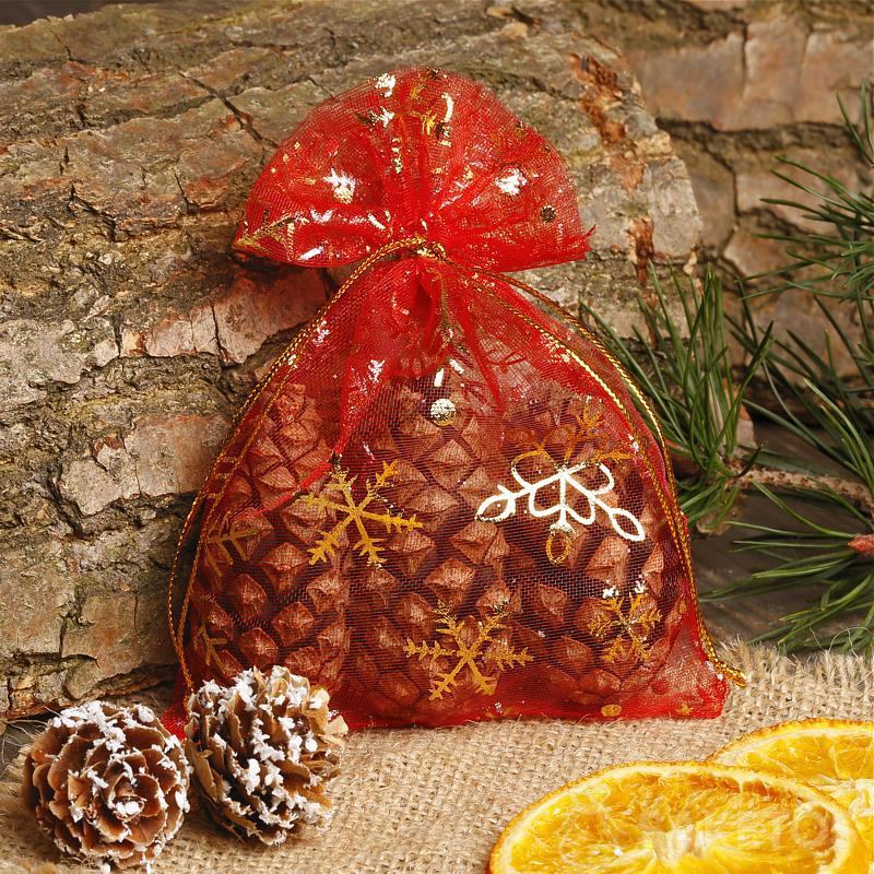 Bolsa de Navidad de organza roja.