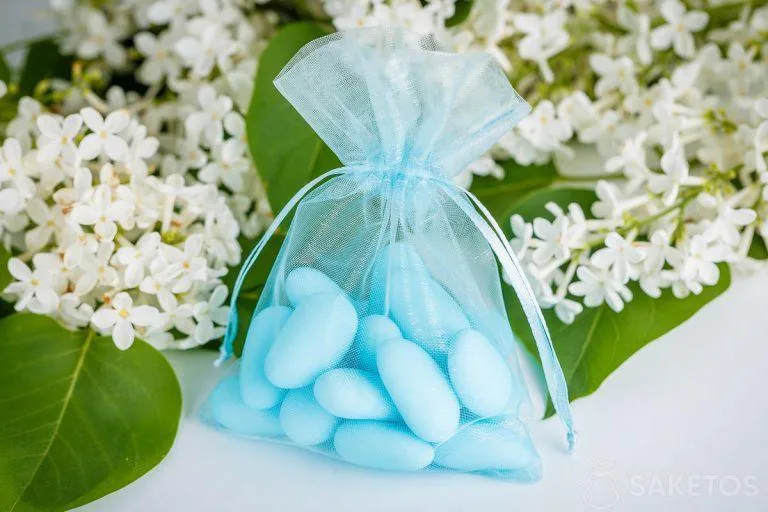 Bolsas de organza azul para bautizo