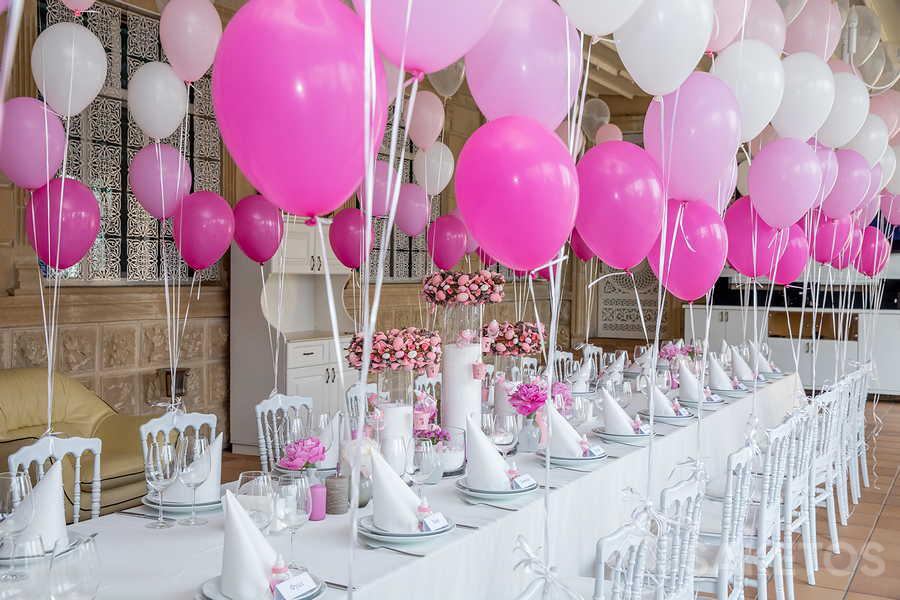 Decoración de un año - globos rosas